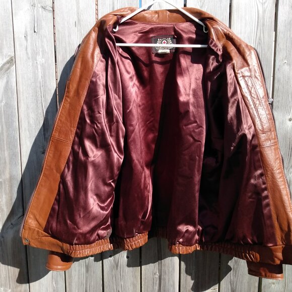 Vintage 90s XL Brown Jacket Leather by Mann 54" Chest - Picture 10 of 16